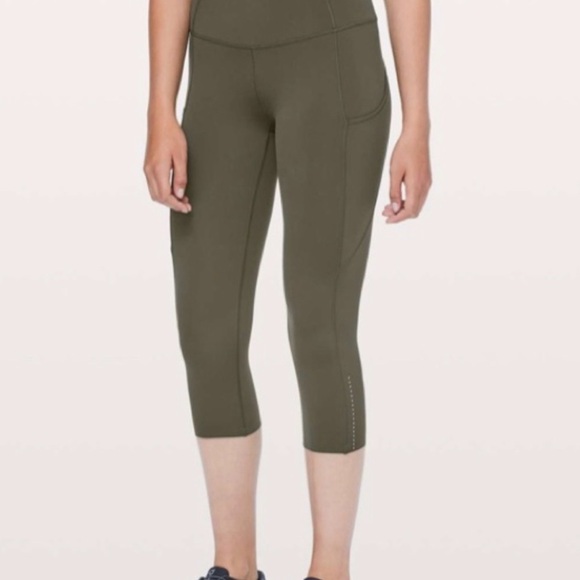 Lululemon Fast & Free Green Crop ll Nulux 19” Leggings Running Workout Sz 8 - Picture 3 of 12
